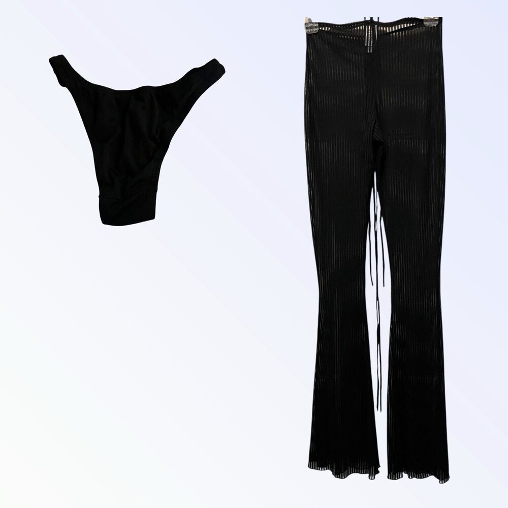 Lucy In The Sky Festival BLACK Bell Bottom Flare High Waist Pant SIZE XXS  SHEER